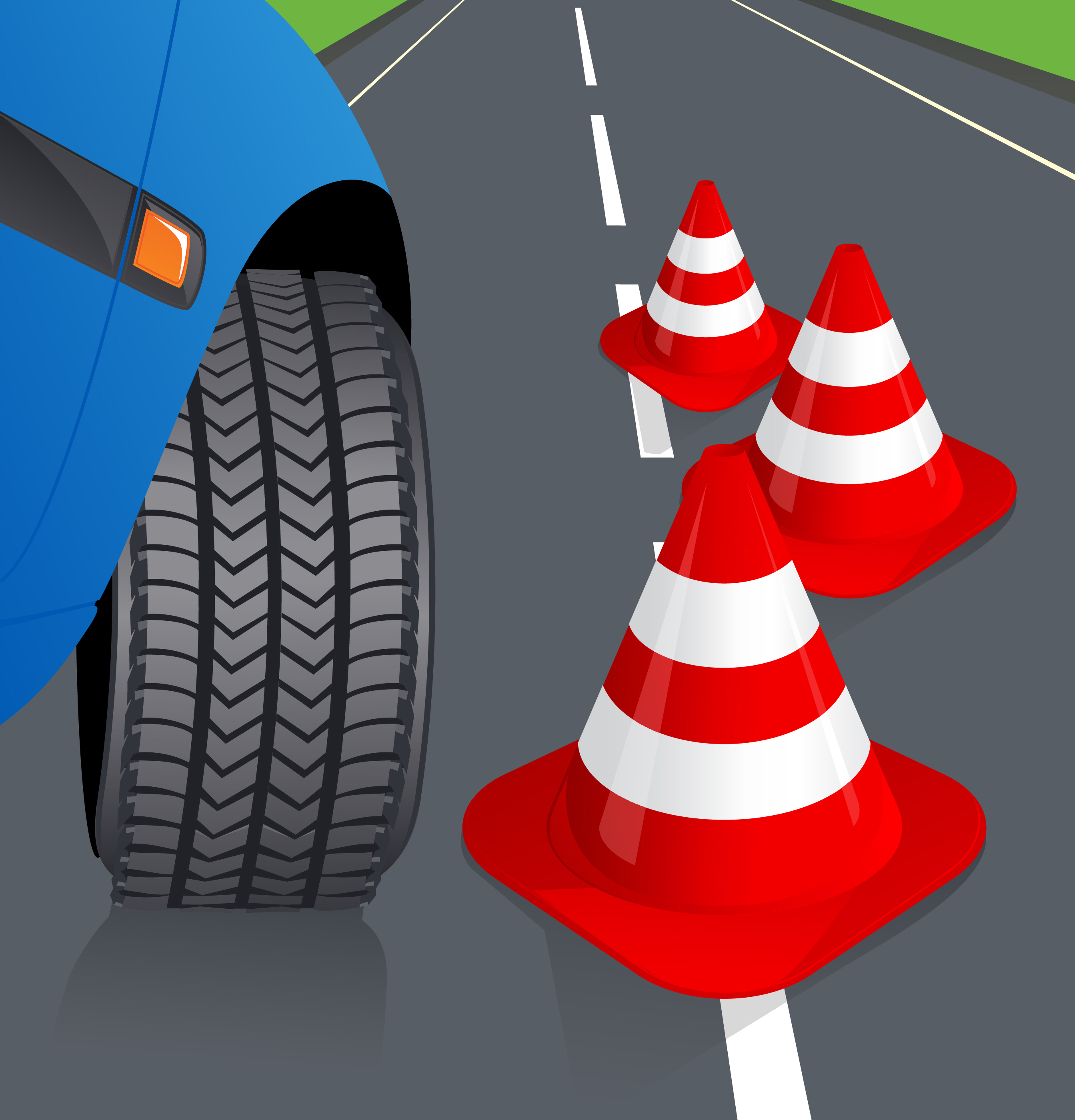 Car and traffic cone