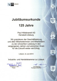 IHK Urkunde - 125 Jahre Hildebrandt